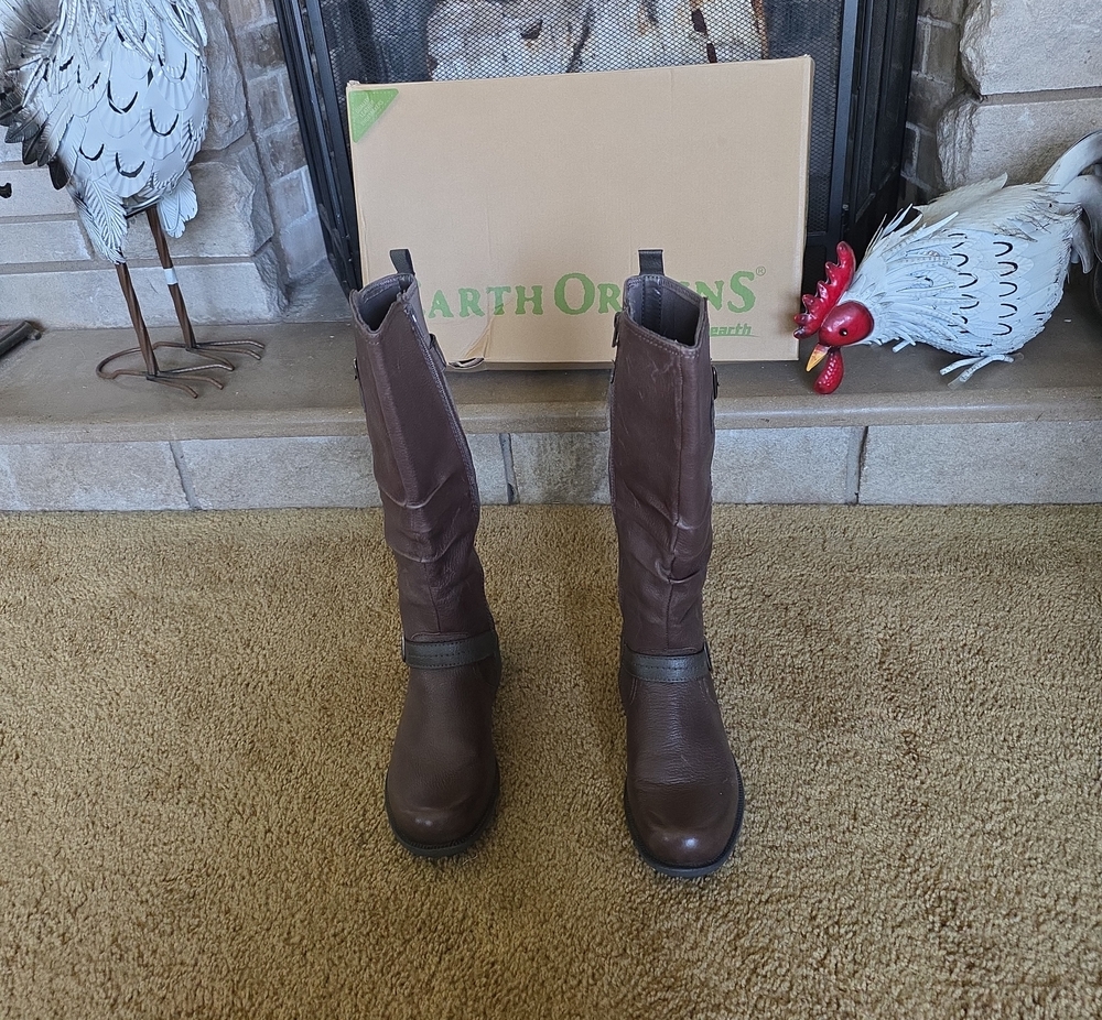 Earth Origins Women's Tall Brown Leather Pull-On Boots